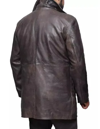 Men's 3-Buttons Distressed Brown Leather Coat Men's 3-Buttons Distressed Brown Leather Coat
