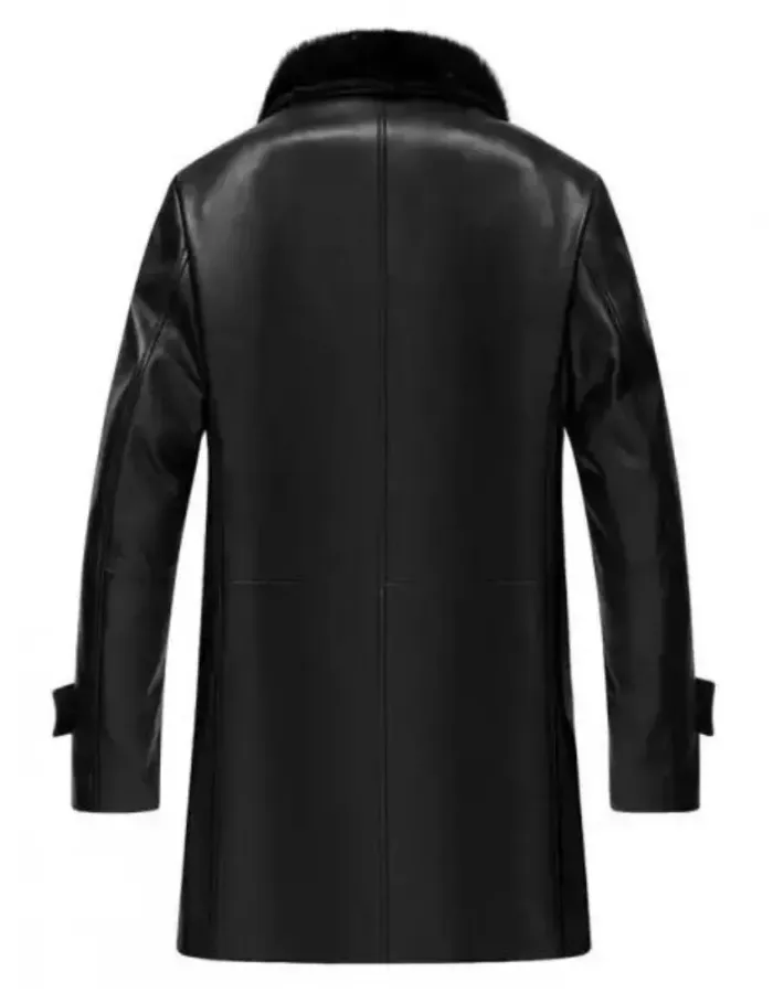 Men's 3 Quarter Length Black Shearling Leather Coat