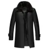 Men's 3 Quarter Length Black Shearling Leather Coat