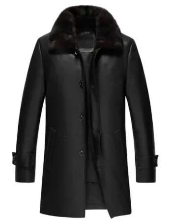 Men's 3 Quarter Length Black Shearling Leather Coat