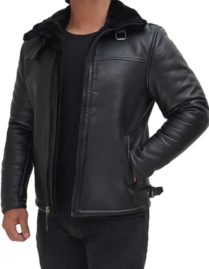 Men's Aviator B3 Black Shearling Leather Jacket