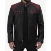 Men's Black and Maroon Cafe Racer Leather Jacket
