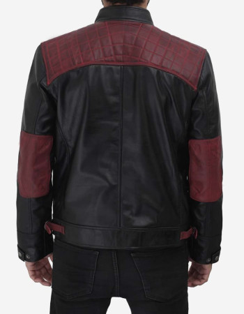 Men's Black and Maroon Cafe Racer Leather Jacket