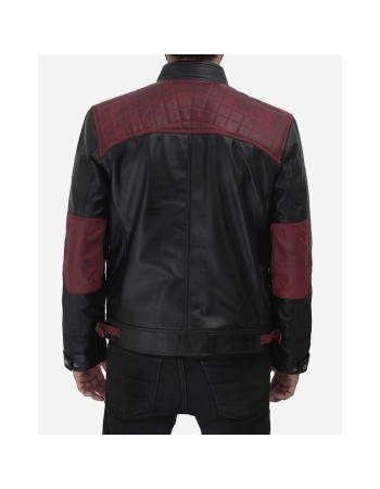 Men's Black and Maroon Cafe Racer Leather Jacket Men's Black and Maroon Cafe Racer Leather Jacket