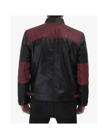 Men's Black and Maroon Cafe Racer Leather Jacket Men's Black and Maroon Cafe Racer Leather Jacket