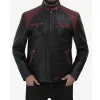 Men's Black and Maroon Cafe Racer Leather Jacket