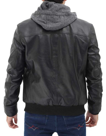 Men's Black Leather Bomber Jacket