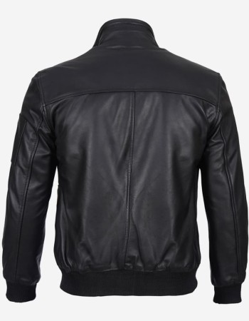 Men's Black Cowhide Leather Bomber Jacket