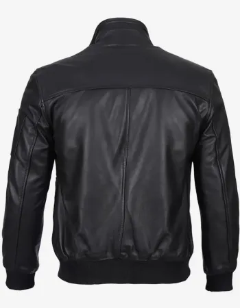 Men's Black Cowhide Leather Bomber Jacket