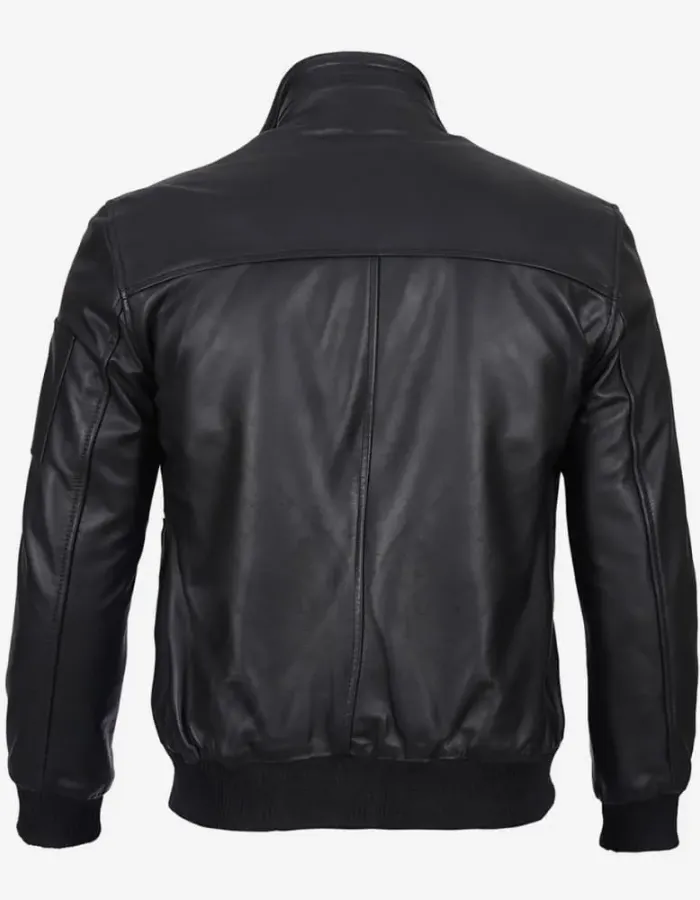 Men's Black Cowhide Leather Bomber Jacket