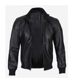 Men's Black Cowhide Leather Bomber Jacket