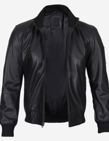 Men's Black Cowhide Leather Bomber Jacket