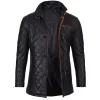 Mens Black Diamond Quilted Leather Car Coat