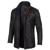 Mens Black Diamond Quilted Leather Car Coat