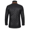 Mens Black Diamond Quilted Leather Car Coat