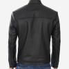 Mens Black Snap Button Collar Cowhide Leather Jacket