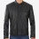 Mens Black Snap Button Collar Cowhide Leather Jacket