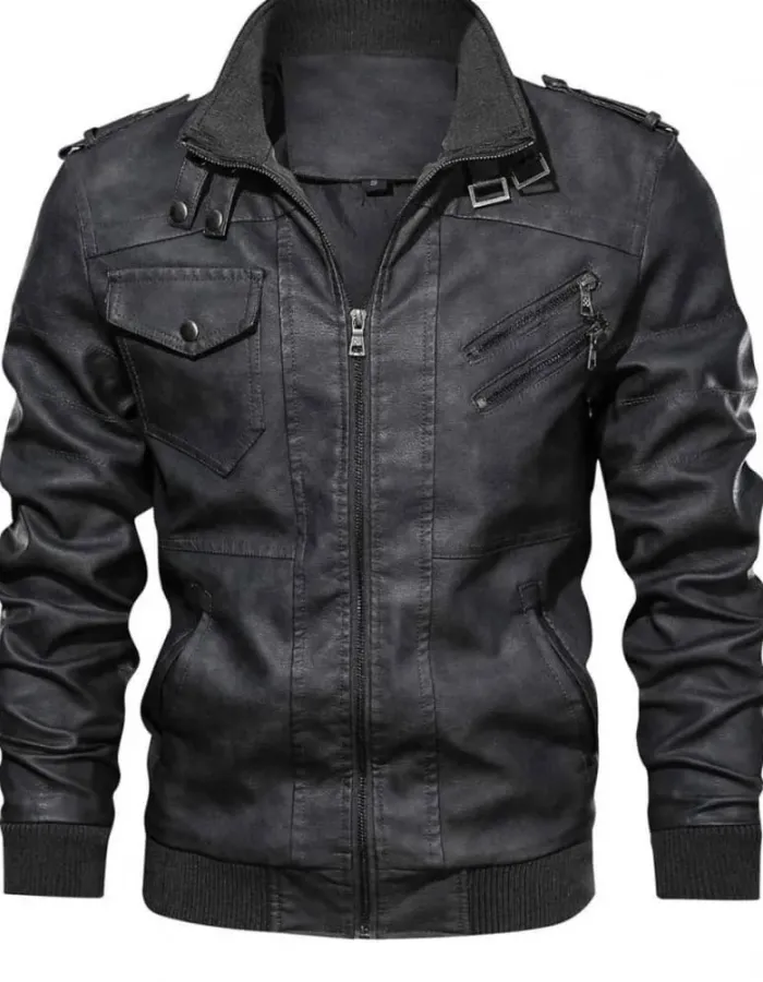 Men's Bomber Black Leather Jacket
