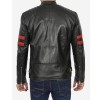 Men's Black Cafe Racer Red Striped Biker Leather Jacket