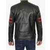 Men's Black Cafe Racer Red Striped Biker Leather Jacket