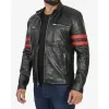 Men's Black Cafe Racer Red Striped Biker Leather Jacket