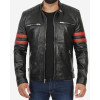 Men's Black Cafe Racer Red Striped Biker Leather Jacket Men's Black Cafe Racer Red Striped Biker Leather Jacket