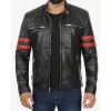 Men's Black Cafe Racer Red Striped Biker Leather Jacket Men's Black Cafe Racer Red Striped Biker Leather Jacket
