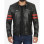 Men's Black Cafe Racer Red Striped Biker Leather Jacket
