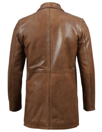 Men's 3 Quarter Camel Brown Leather Coat