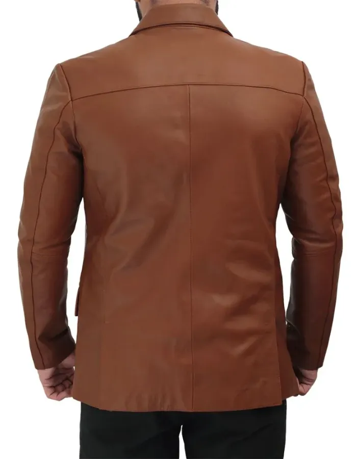 Mens Cognac Two Button Brown Leather Blazer Mens Cognac Two Button Brown Leather Blazer