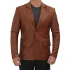 Mens Cognac Two Button Brown Leather Blazer Mens Cognac Two Button Brown Leather Blazer