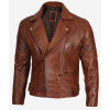 Men's Cognac Waxed Frisco Quilted Motorcycle Leather Jacket
