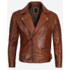 Men's Cognac Waxed Frisco Quilted Motorcycle Leather Jacket