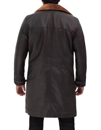 Men's Dark Brown Leather Shearling Trench Coat