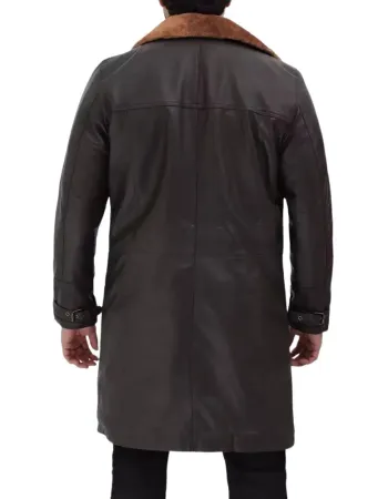 Men's Dark Brown Leather Shearling Trench Coat