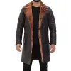 Men's Dark Brown Leather Shearling Trench Coat
