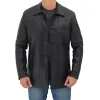 Men's Long Distressed Black Leather Jacket