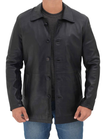 Men's Long Distressed Black Leather Jacket