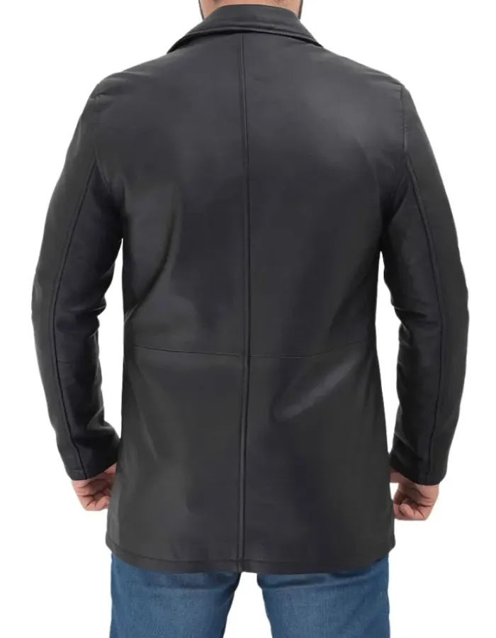 Men's Long Distressed Black Leather Jacket