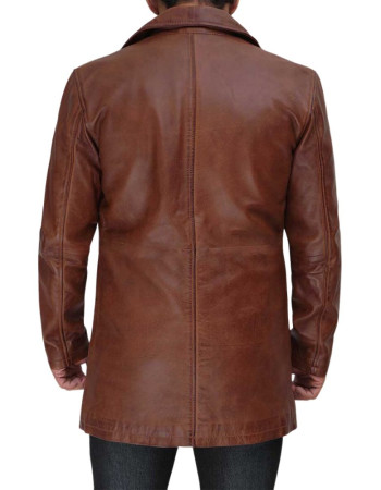 Men's Distressed Tan Leather Car Coat