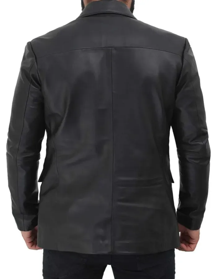 Men's Notch Lapel Black Leather Blazer Men's Notch Lapel Black Leather Blazer