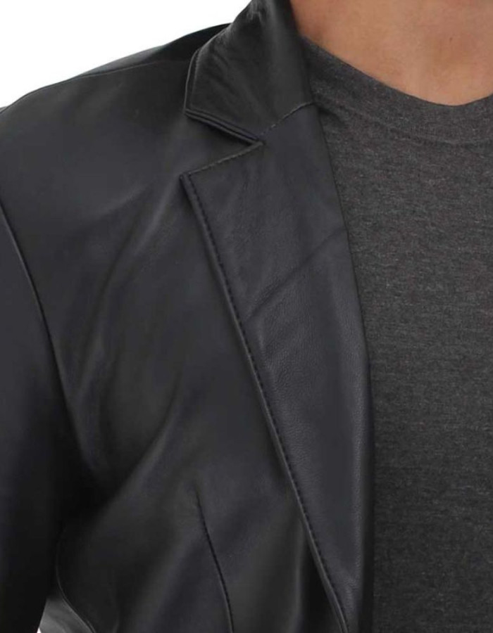 Men's Notch Lapel Black Leather Blazer