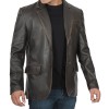 Men's Notch Lapel Ruboff Dark Brown Leather Blazer