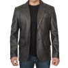 Men's Notch Lapel Ruboff Dark Brown Leather Blazer