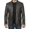 Men's Notch Lapel Ruboff Dark Brown Leather Blazer