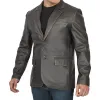 Men's Notch Lapel Ruboff Dark Brown Leather Blazer