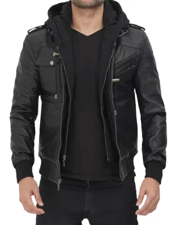 Men's Premium Black Leather Bomber Jacket