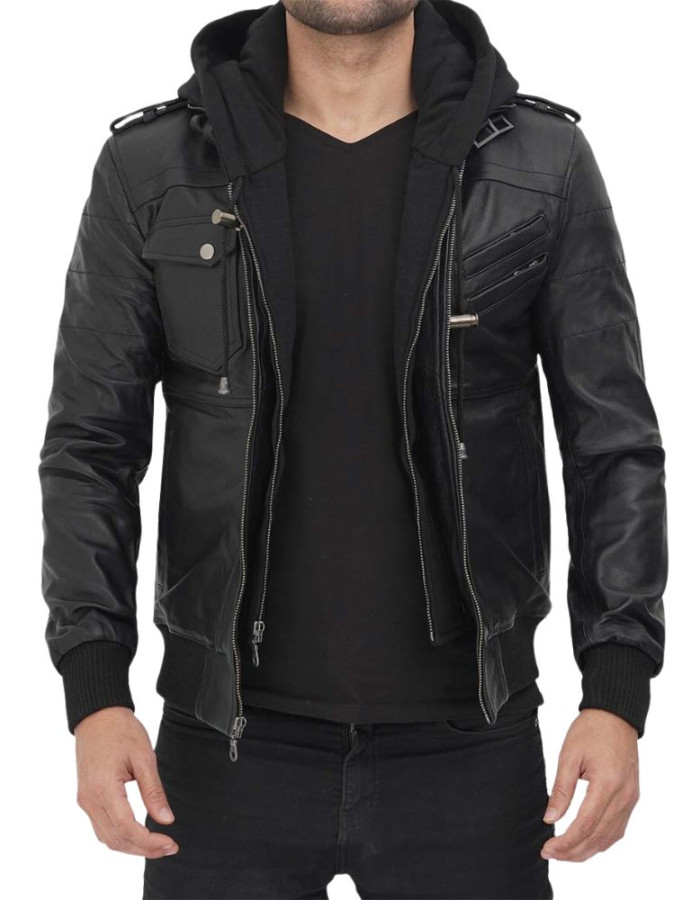 Men's Premium Black Leather Bomber Jacket
