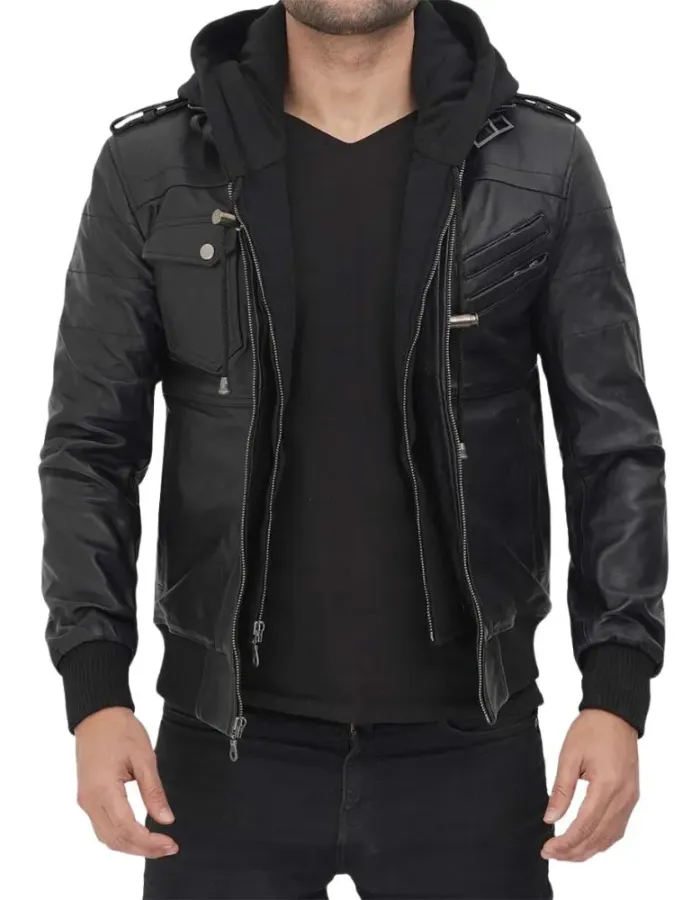 Men's Premium Black Leather Bomber Jacket Men's Premium Black Leather Bomber Jacket
