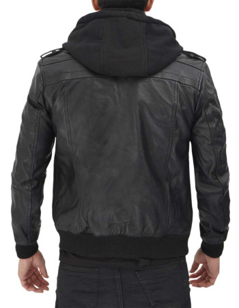 Men's Premium Black Leather Bomber Jacket